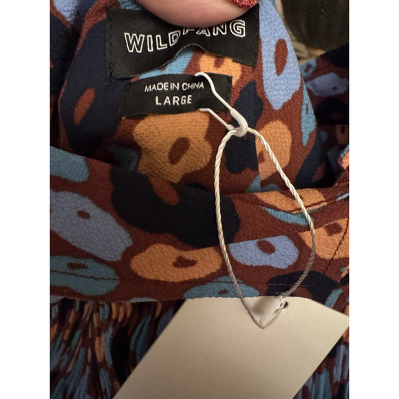 Wildfang The Empower Pusse Button up Retro Floral Cinnamon Blouse MRSP $88 - Picture 4 of 5